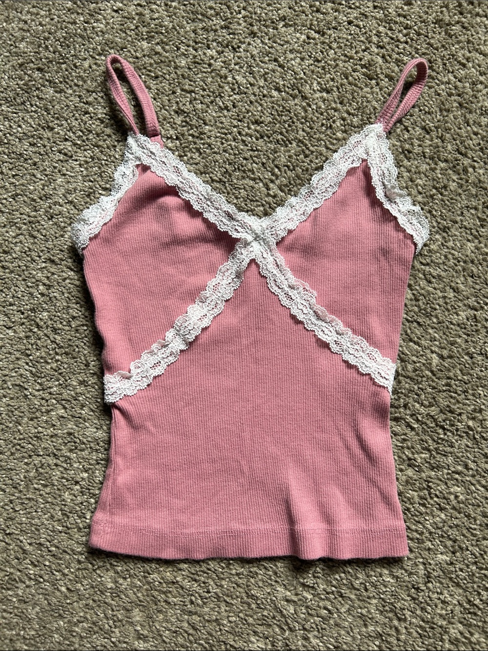 Hollister | Rose Pink Lace-Trim Ribbed Cami